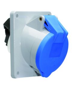 Panel mounting socket outlet, angled 16A 3p 230V 6h IP44 screw terminals