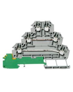 IEC Terminal Block, Three-Circuit Feed-Through Block, 4 mm (# 22 AWG - # 12 AWG) or 2.5 mm (# 26 AWG - # 12 AWG), Ground Point, Gray (Standard)
