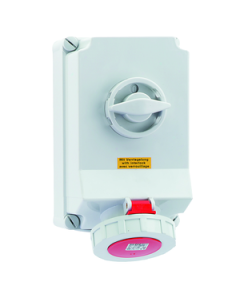 wall mounting socket outlet, switched, interlocked - 63A ,5P,3p+N+PE ,200/346 - 240/415V~ ,IP67,Colour- red RAL 3000