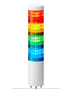 Control Tower Stack Light, Pre-Assembled, 25cm Pole Mount with Cap, Gray Housing, 24V AC/DC Full Voltage, Blue Steady LED, Green Steady LED, Amber Flashing LED, Red Steady LED, Single-Circuit Piezo Sound Module