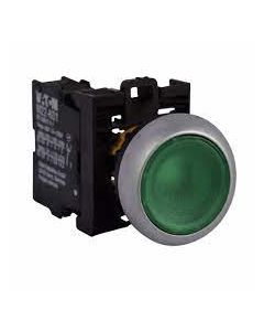 Illuminated pushbutton actuator, flush, green, momentary.M22-DL-G