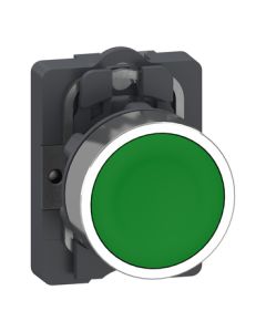 Pushbutton, flush, green, momentary