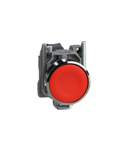 Push button, metal, flush, red, 22, spring return, unmarked, 1NC