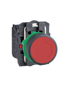 Push button, plastic, flush, red, 22, spring return, unmarked, 1 NC