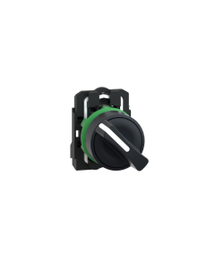 Selector switch, plastic black, 22, 2 positions, stay put, 1 NO