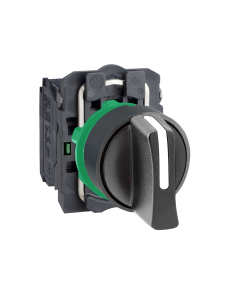 Selector switch, plastic, black, 22, 3 positions, stay put, 2 NO