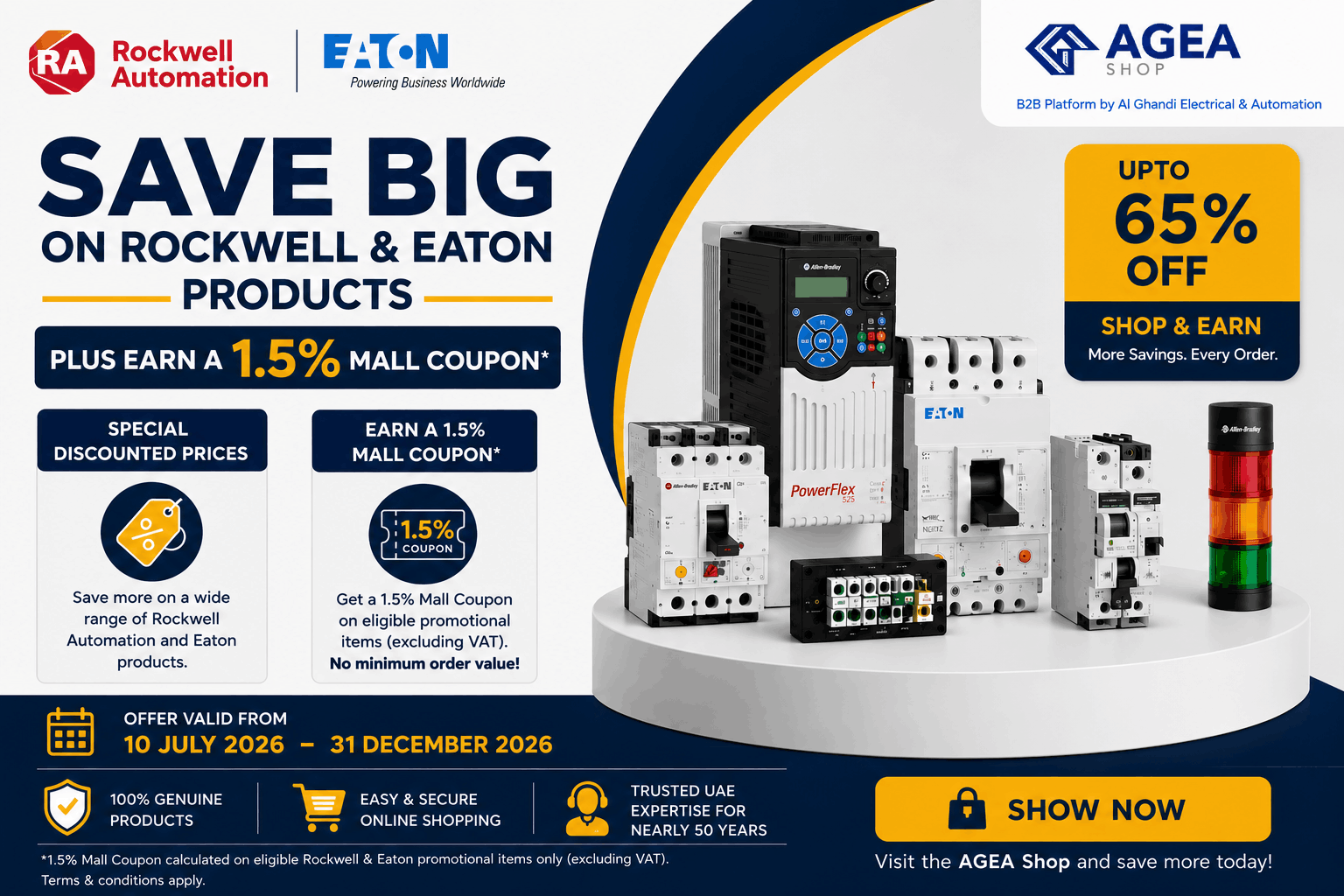  Up to 65% Off: Save Big on Rockwell & Eaton Products Plus Earn a 1.5% Mall Coupon at the AGEA Shop